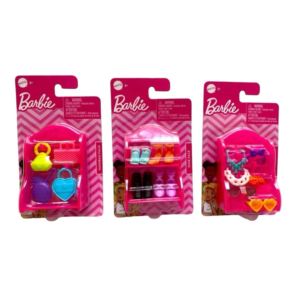 3 Pks Barbie Shoe, Handbag‎ & Headband Accessories